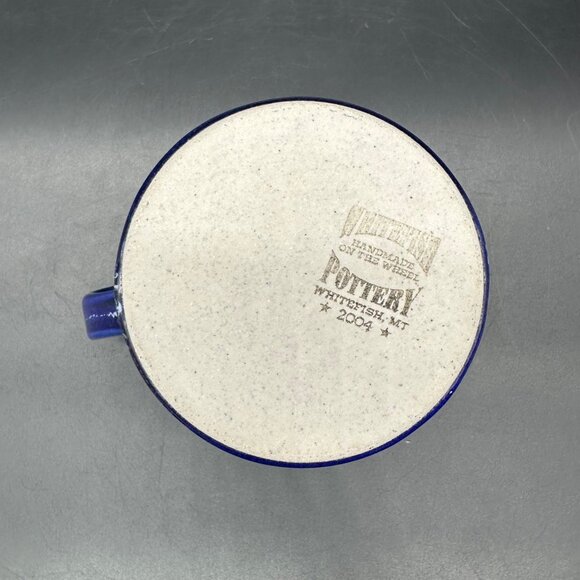 Vintage Art Pottery Mug Whitefish Montana Blue Drip Glaze 2004 Handmade Cup - Picture 7 of 11